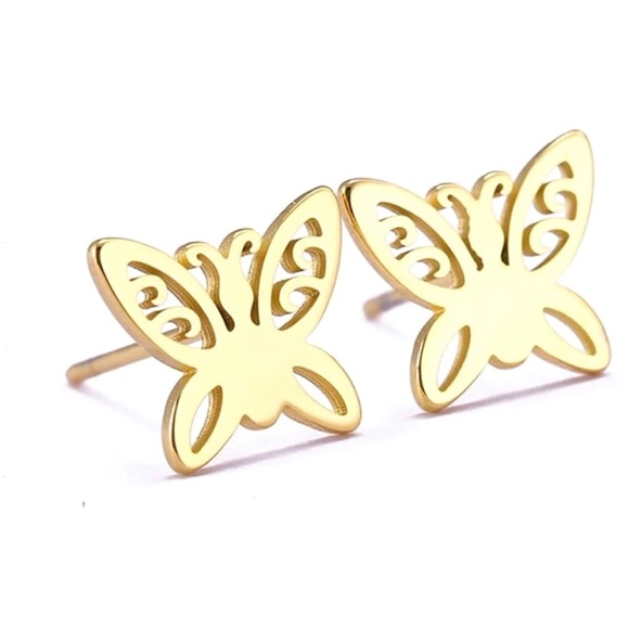 “Curlicue Butterfly” Coil Spiral Swirl Loop Twist Scroll Ringlet Mini Steel Stud - Picture 3 of 7